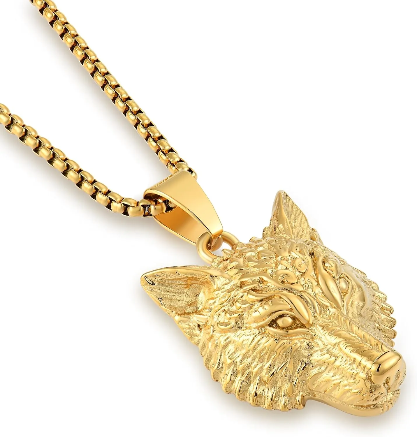 Viking Tribal Wolf Necklace, Norse Talisman Pendant for Men, with 24" Rolo Chain