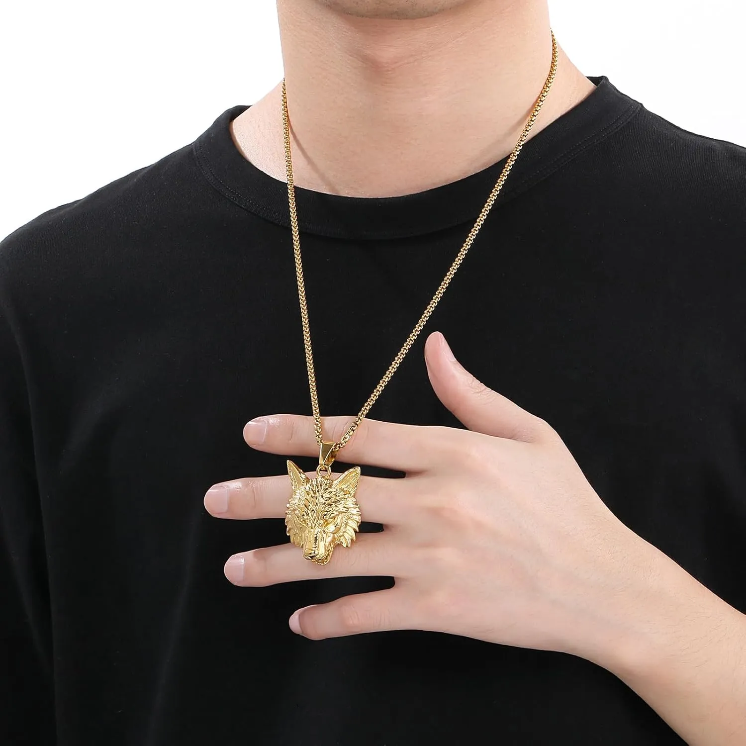 Viking Tribal Wolf Necklace, Norse Talisman Pendant for Men, with 24" Rolo Chain