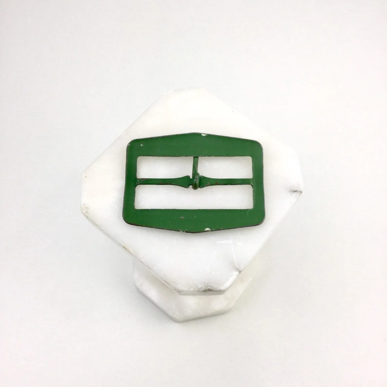 Vintage 1920s Green Painted Art Deco Engraved Belt Buckle, 2.5"