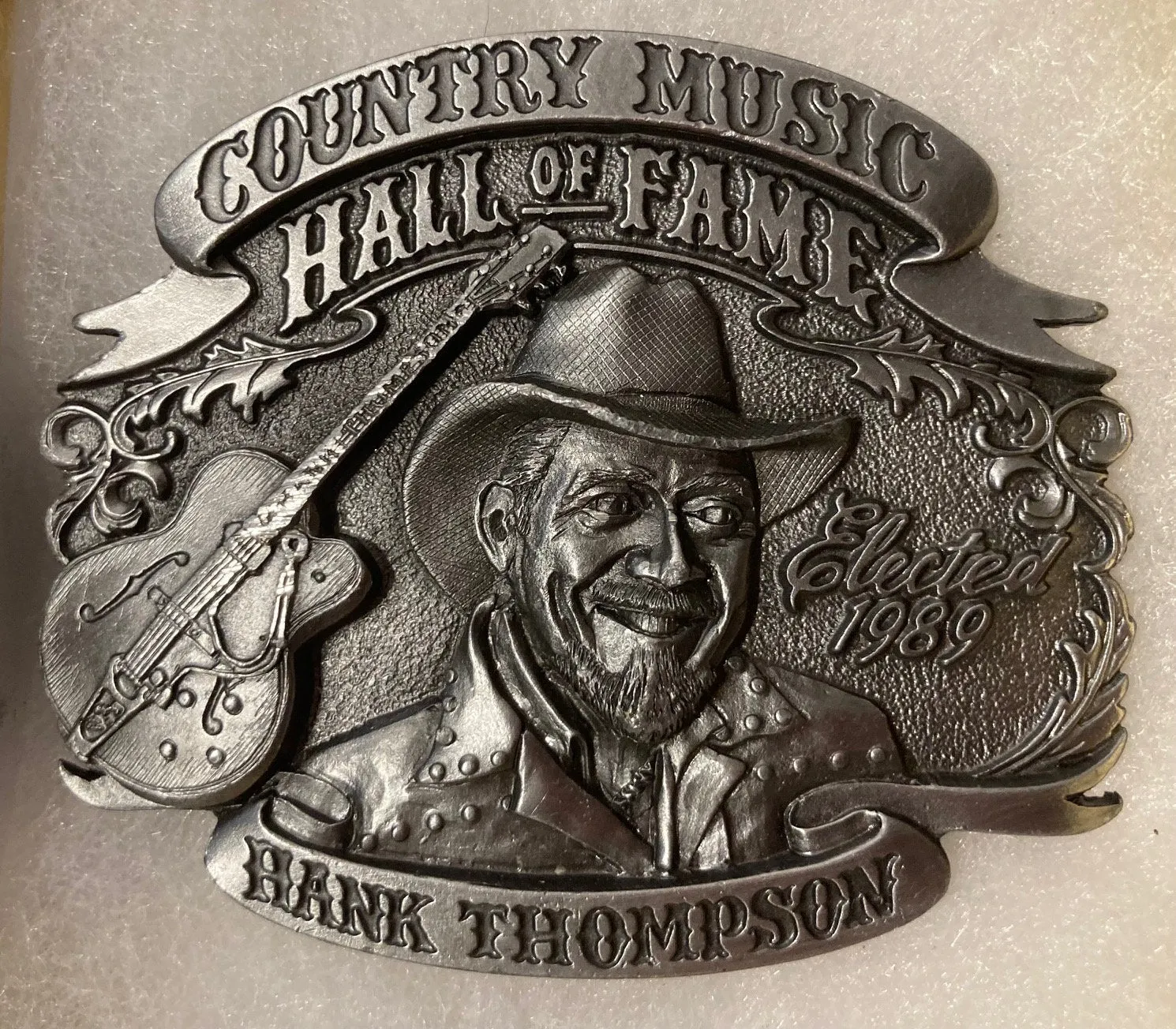 Vintage 1995 Metal Belt Buckle, Hank Thompson, Country Music, Hall of Fame, Nice Western Design, 3" x 2 1/2", Heavy Duty, Quality