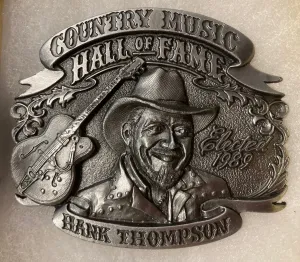 Vintage 1995 Metal Belt Buckle, Hank Thompson, Country Music, Hall of Fame, Nice Western Design, 3" x 2 1/2", Heavy Duty, Quality