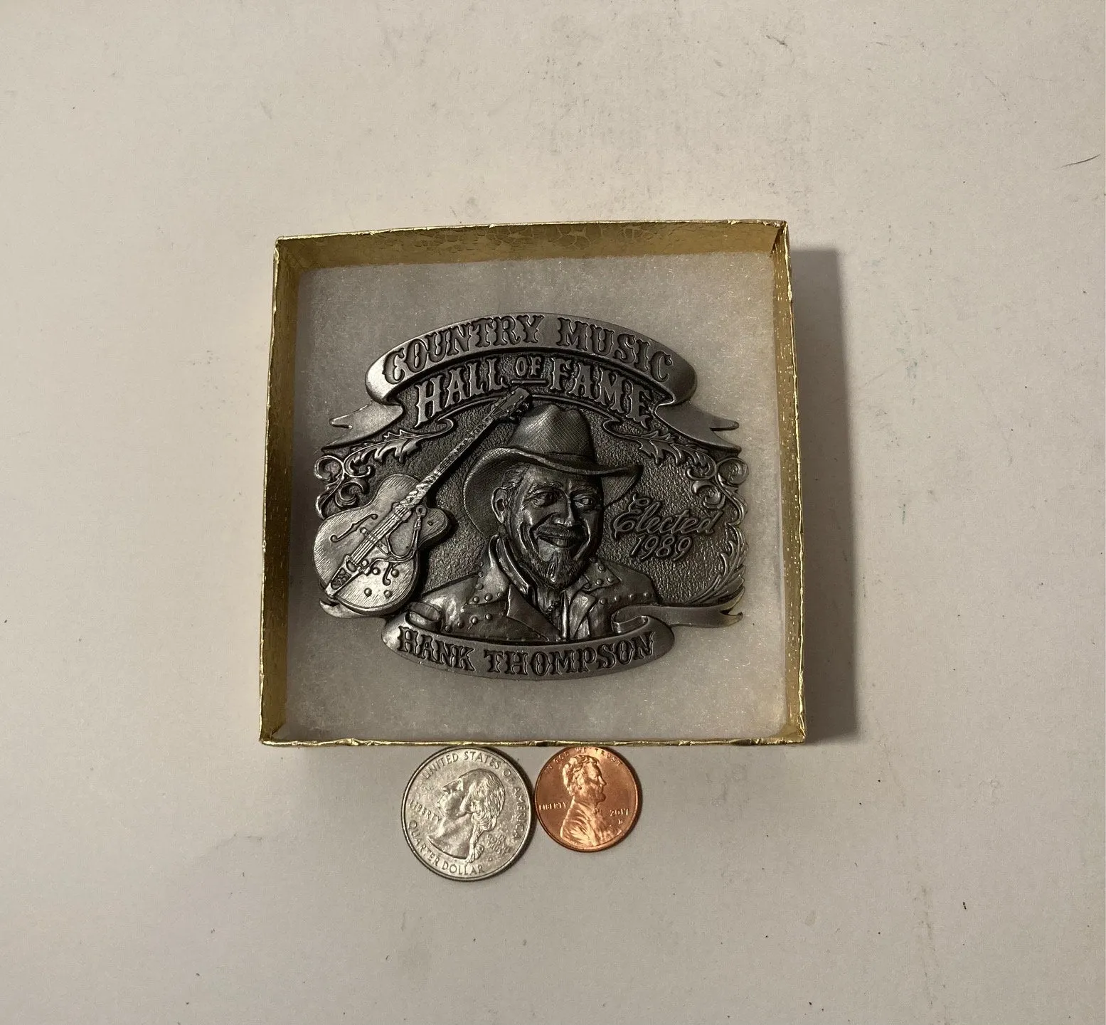 Vintage 1995 Metal Belt Buckle, Hank Thompson, Country Music, Hall of Fame, Nice Western Design, 3" x 2 1/2", Heavy Duty, Quality