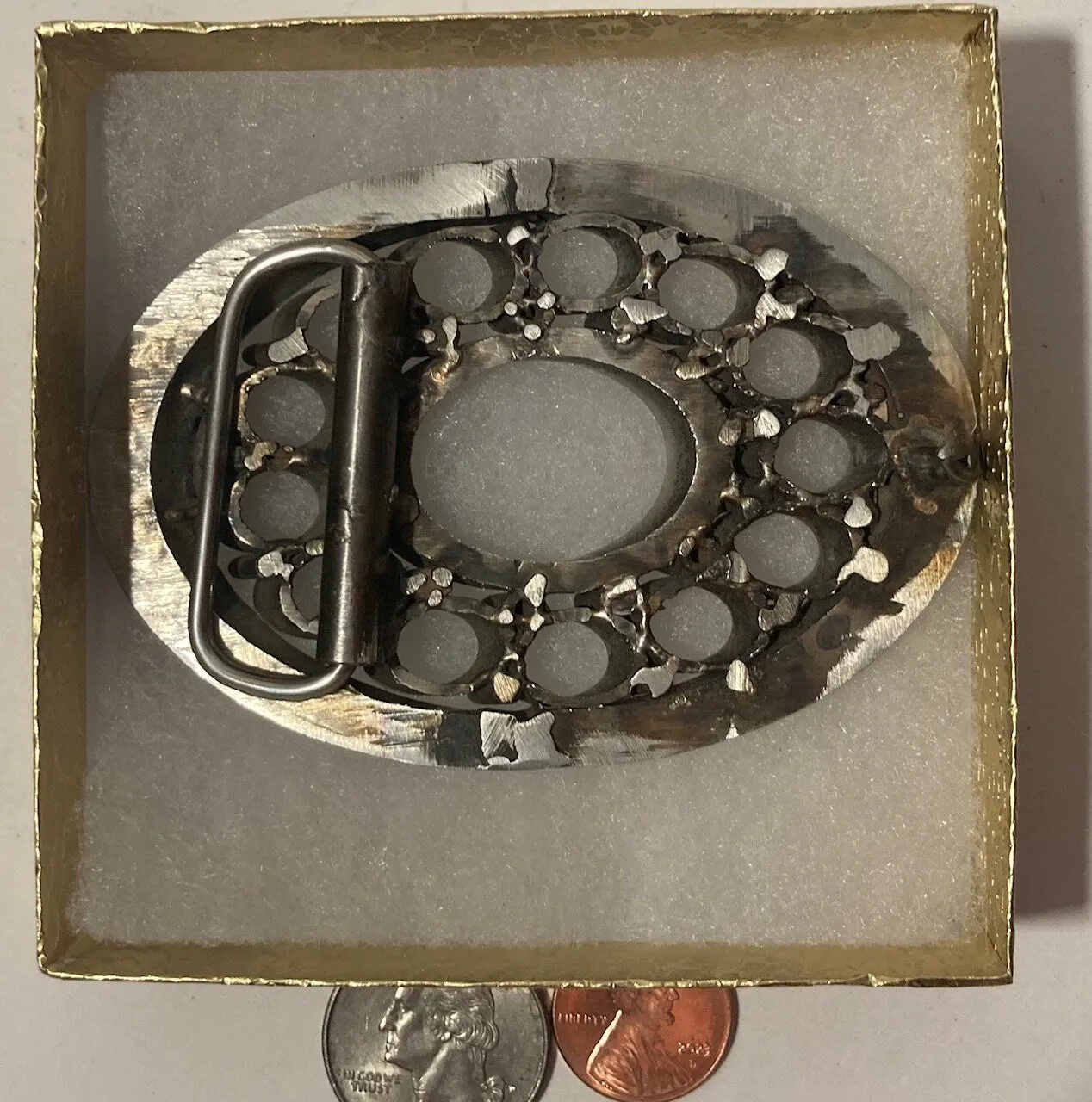 Vintage Metal Belt Buckle, Hand Made, Holes, Barrel, Nice Western Style Design, 3 1/2" x 2 1/4", Heavy Duty, Quality, Thick Metal