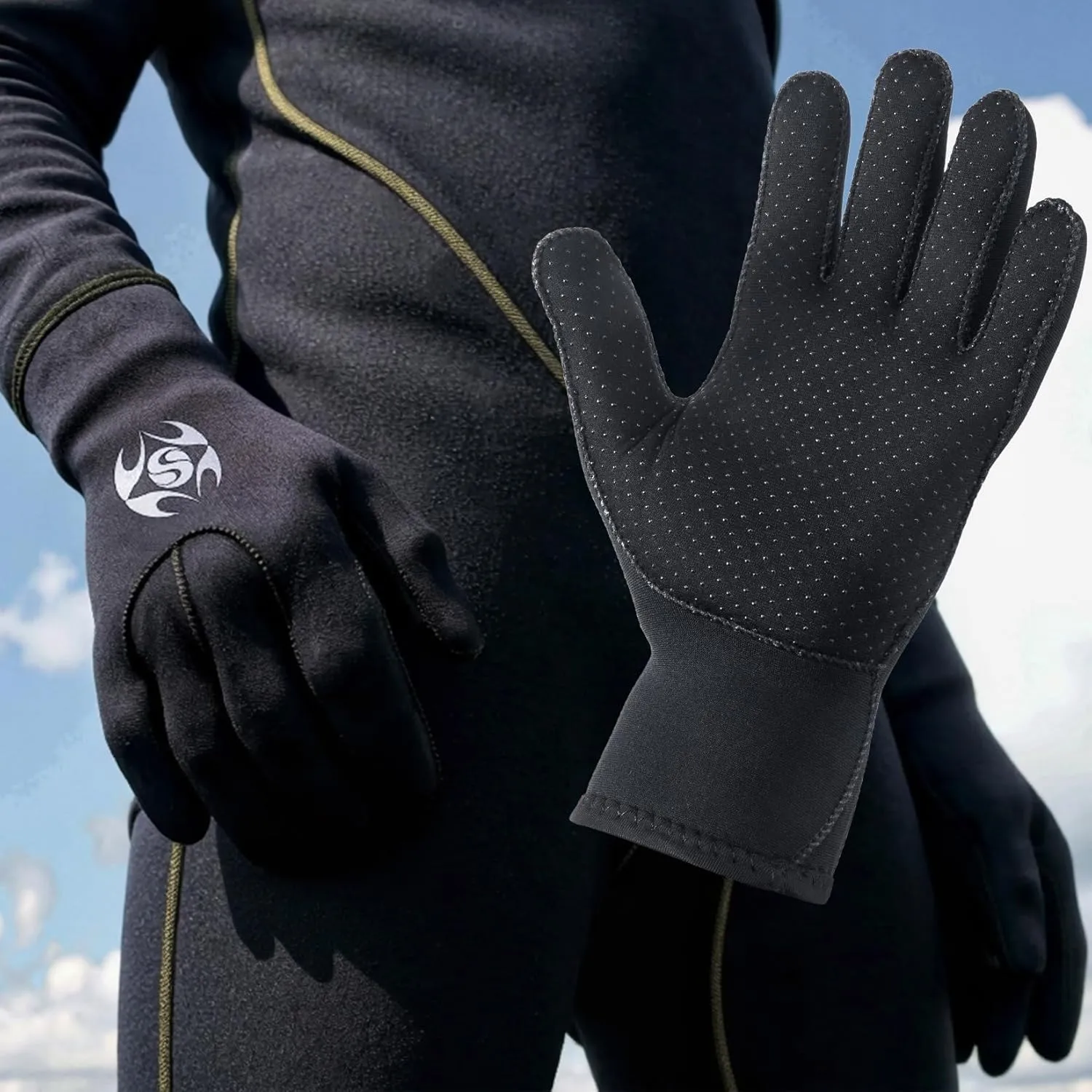 Water Gloves, 3mm Neoprene Five Finger Warm Wetsuit Winter Gloves for Scuba Diving Snorkeling Surfing Swimming