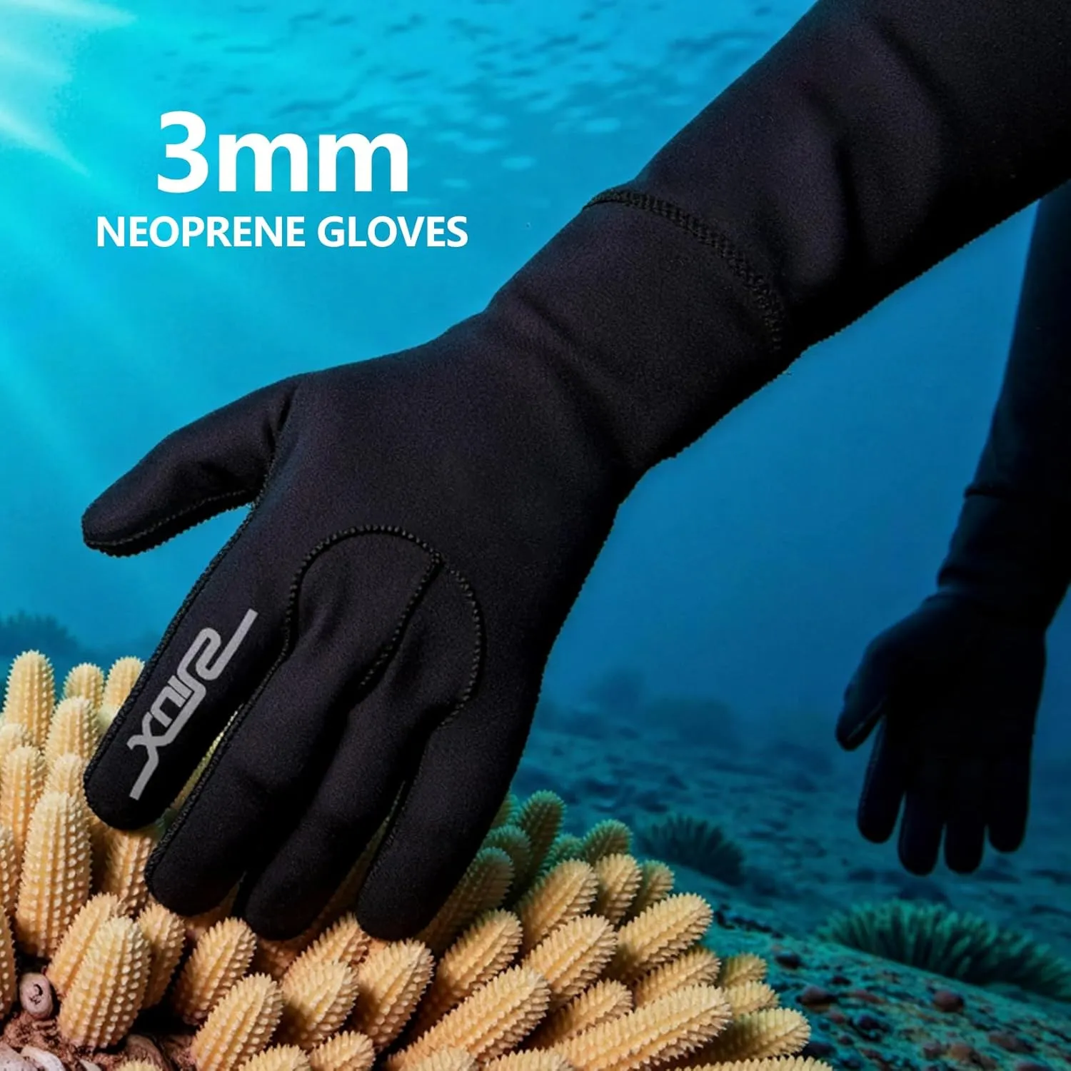 Water Gloves, 3mm Neoprene Five Finger Warm Wetsuit Winter Gloves for Scuba Diving Snorkeling Surfing Swimming