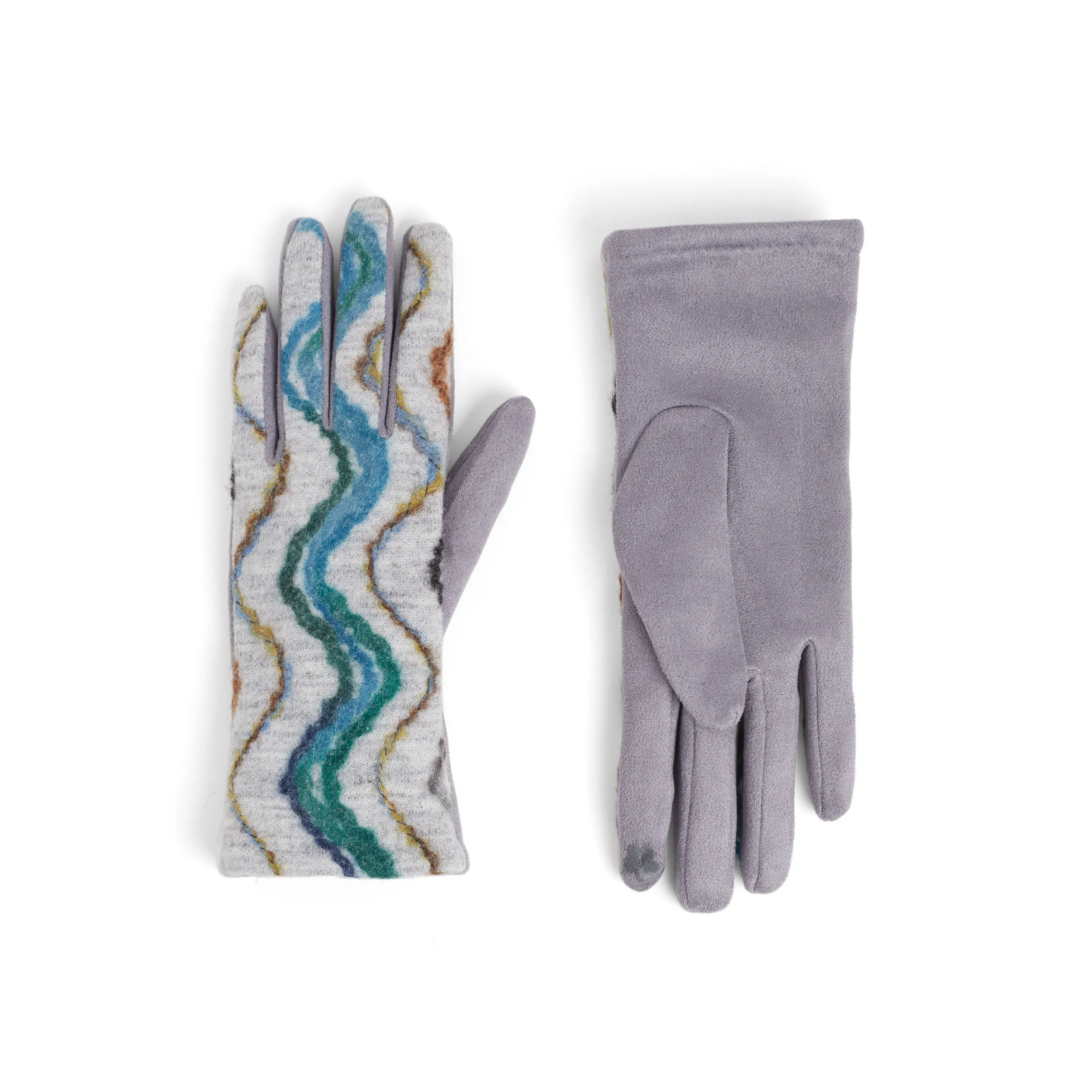 Wavy Felt Touchscreen Gloves - Grey - Final Sale
