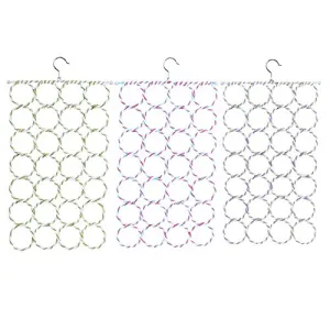 Whitelotous Multi-use Foldable 28-Hole Ring Rope,Belt Tie Rack Hanger, Scarf Wrap Shawl Storage Holder,73x38cm