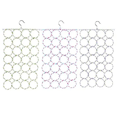 Whitelotous Multi-use Foldable 28-Hole Ring Rope,Belt Tie Rack Hanger, Scarf Wrap Shawl Storage Holder,73x38cm