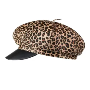 Women Leopard Leather Newsboy Cap