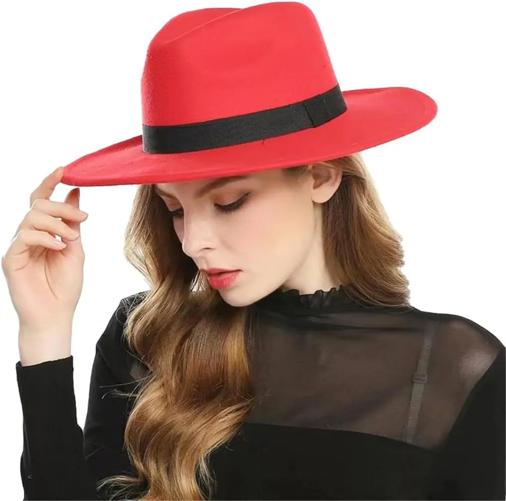 Women Woolen Fedora Vintage Ladies Panama Hats Men Solid Wide Brim Wedding Jazz Top Hats