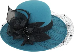 Women's Elegant Flower Wool Cloche Bucket Bowler Hat Women's Wool Fel Flowers Church Bowler Hats Cloche Hat