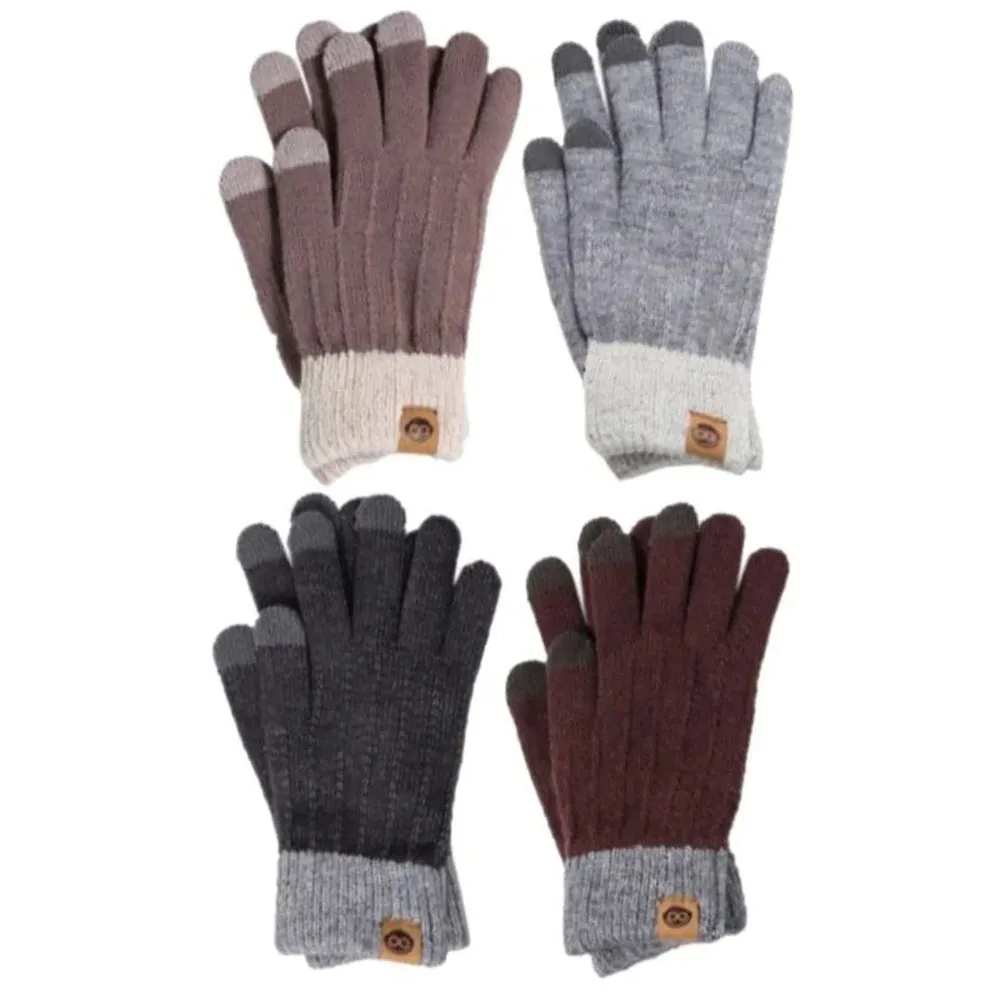 Womens Gloves Bamboo Stitch Ribbed Knit Cuffed Warm Touchscreen Fingertip Gloves