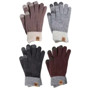 Womens Gloves Bamboo Stitch Ribbed Knit Cuffed Warm Touchscreen Fingertip Gloves