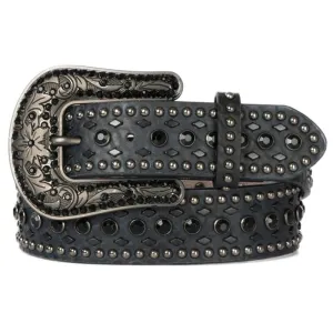 Womens Studded Leather Belt - Black