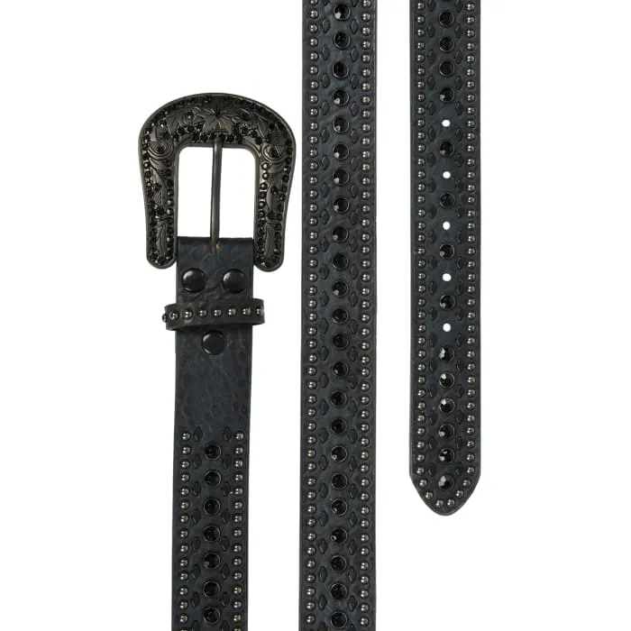 Womens Studded Leather Belt - Black