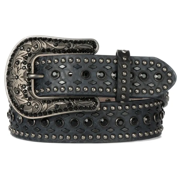 Womens Studded Leather Belt - Black