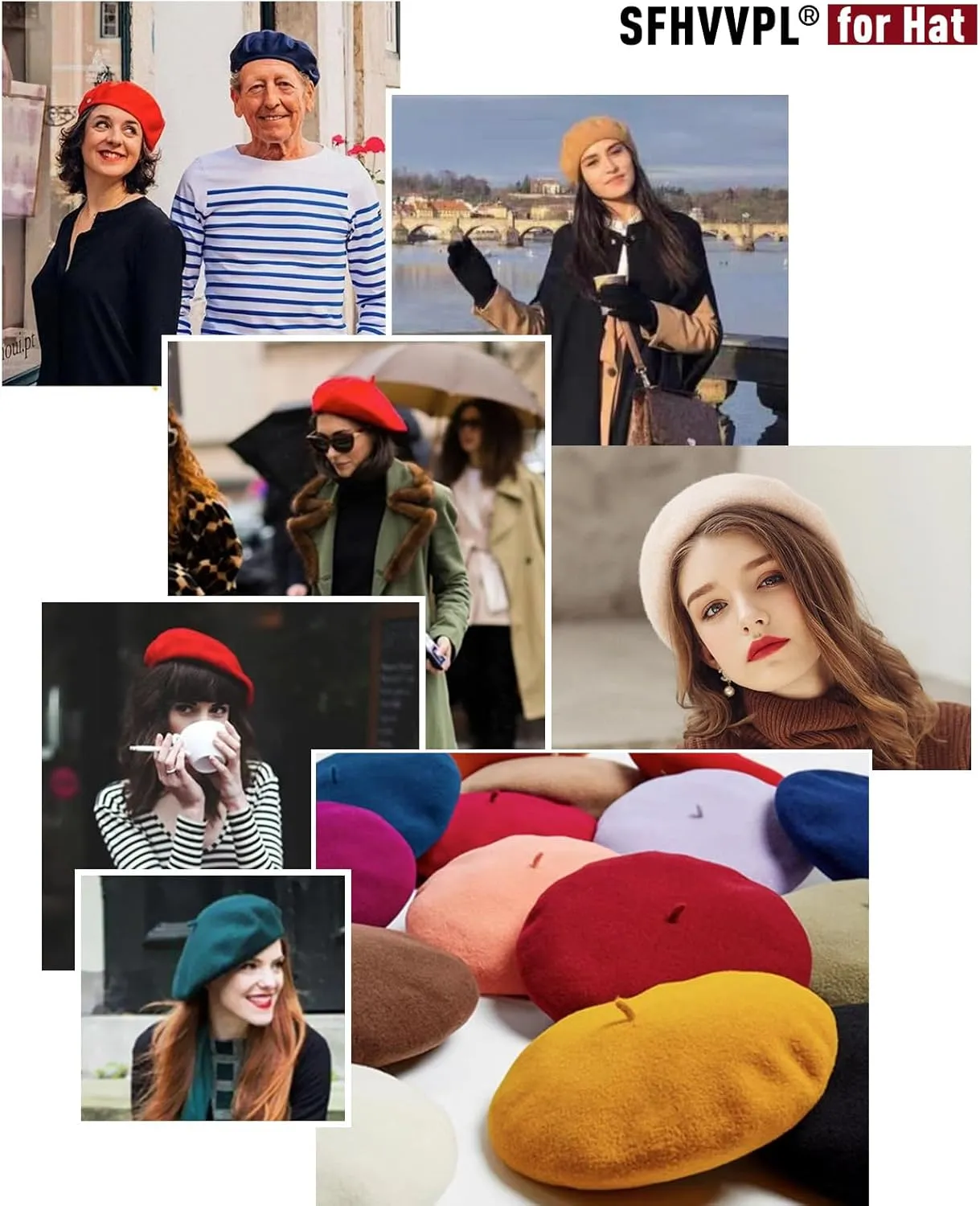 Wool Berets for Women - Classic French Beret Hats for Women and Kids, Solid Color Artist Style