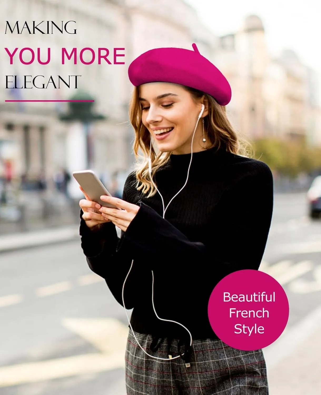 Wool Berets for Women - Classic French Beret Hats for Women and Kids, Solid Color Artist Style