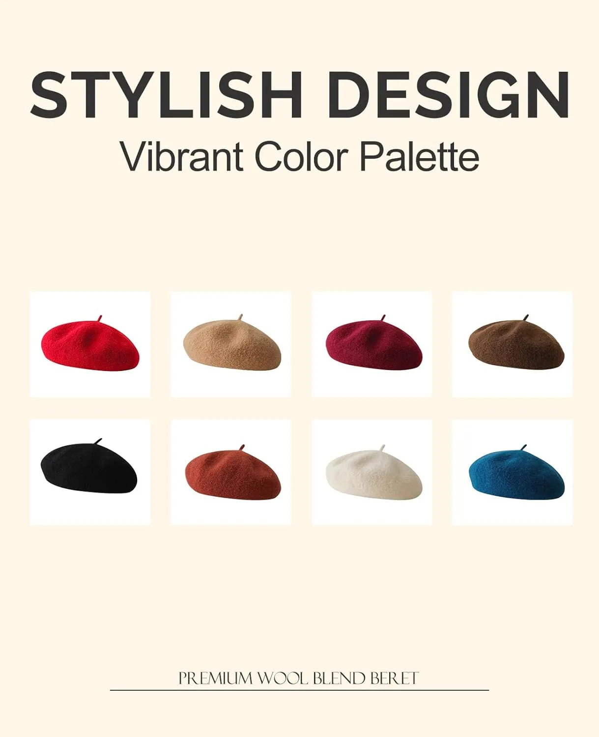 Wool Berets for Women - Classic French Beret Hats for Women and Kids, Solid Color Artist Style
