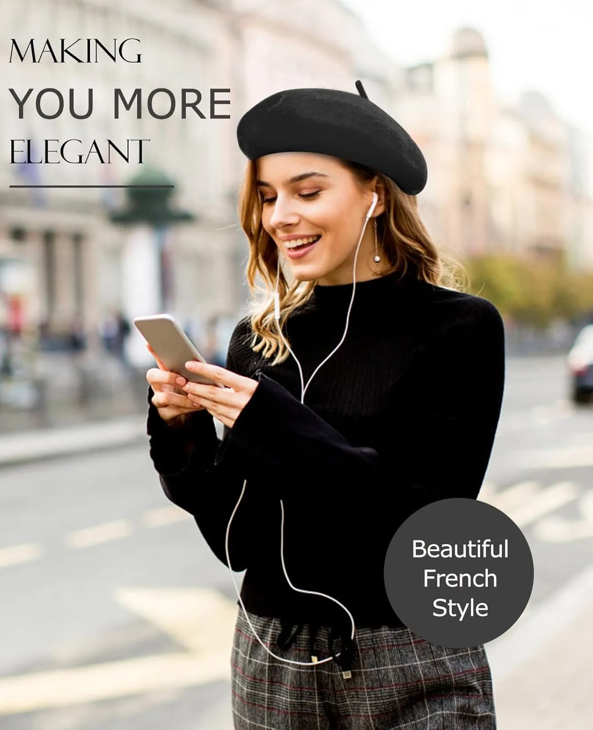 Wool Berets for Women - Classic French Beret Hats for Women and Kids, Solid Color Artist Style