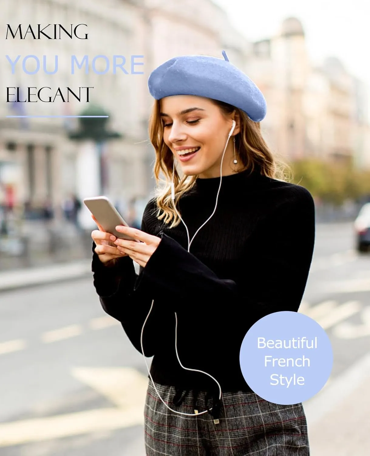 Wool Berets for Women - Classic French Beret Hats for Women and Kids, Solid Color Artist Style