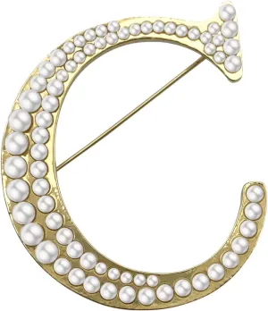 XGALBLA Alphabet Letters(A-Z) Plated Metal Simulated pearl Lapel Pin Brooches Collar for Women girls(Gold Tone)