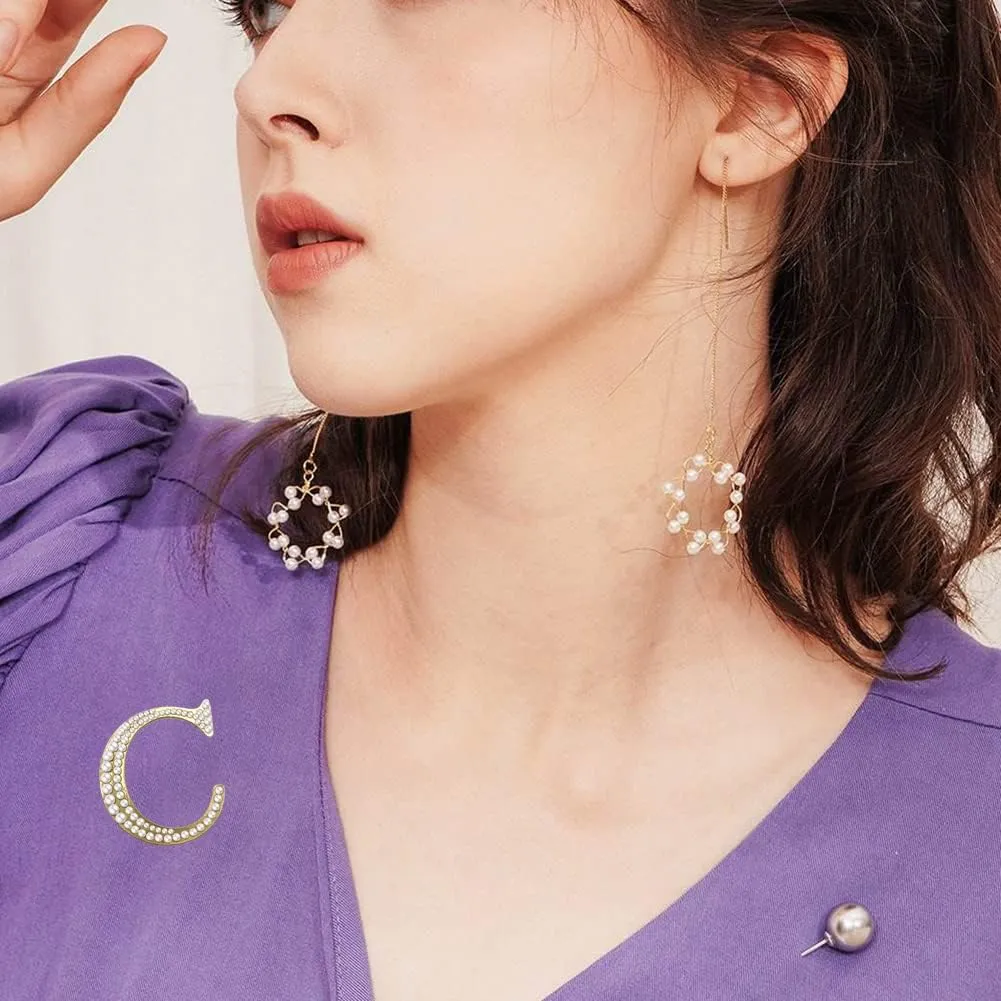 XGALBLA Alphabet Letters(A-Z) Plated Metal Simulated pearl Lapel Pin Brooches Collar for Women girls(Gold Tone)
