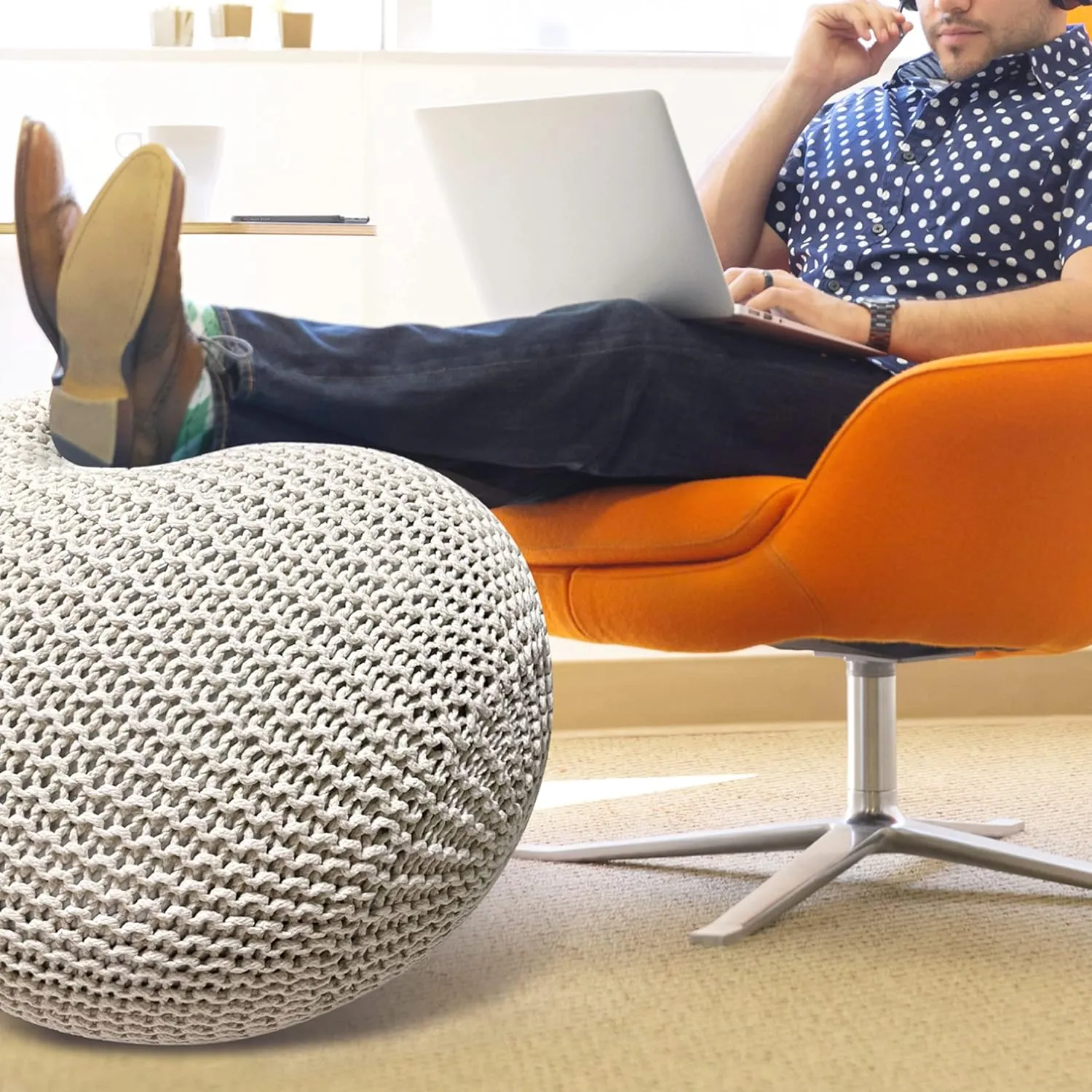 Yoga Ball Chair Cover - Cotton Rope Cover for Exercise, Birthing, Stability, Fitness, Balance, Pilates Ball (65 cm/26" Off White)