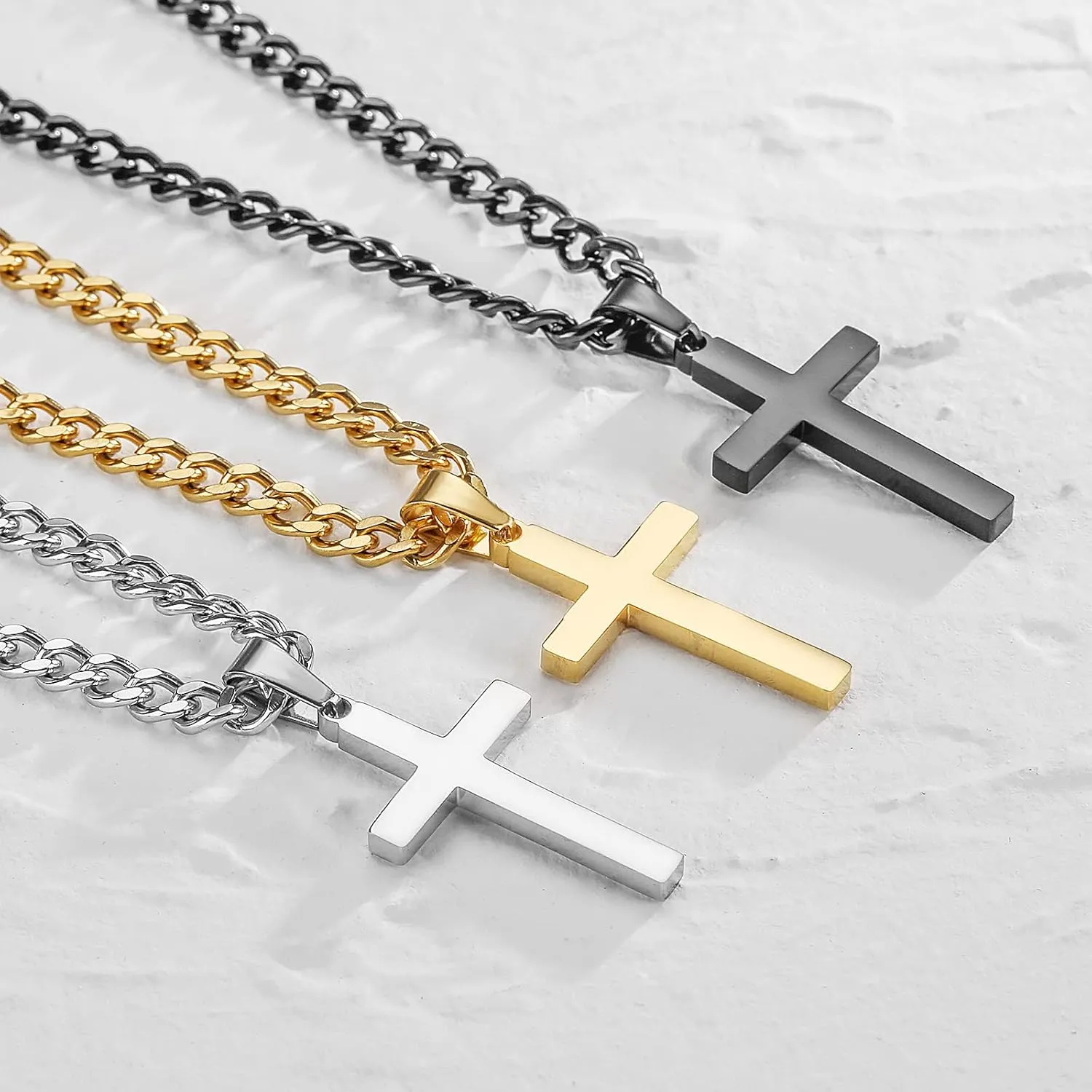 Zocomi Layered Stainless Steel Cross Necklace for Men Boys, Cuban Link Chain Cross Pendant, Religious Jewelry Gifts
