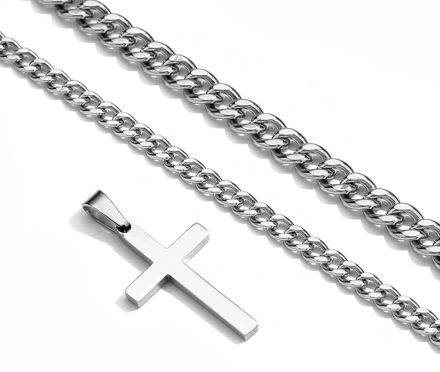 Zocomi Layered Stainless Steel Cross Necklace for Men Boys, Cuban Link Chain Cross Pendant, Religious Jewelry Gifts